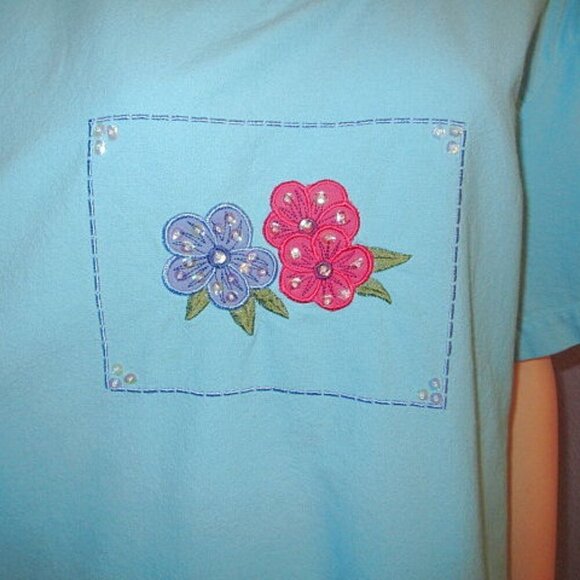 Vtg Jane Ashley Gauze Midi Dress Size 3X Embroidered Sequins Short Sleeves 90s - Picture 2 of 10